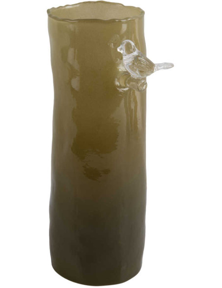 Vase oiseau sur branche vert kaki 27 cm Bird On Branch