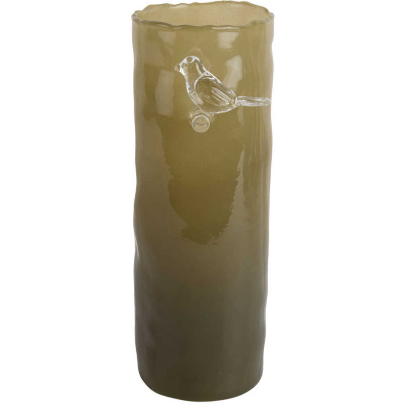 Vase oiseau sur branche vert kaki 27...