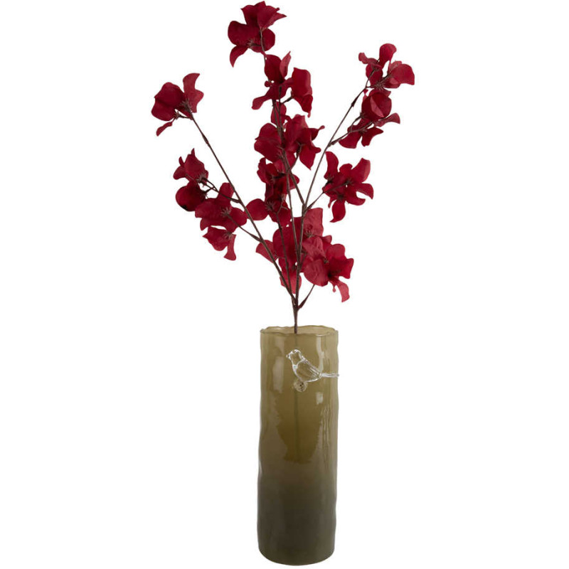 Vase oiseau sur branche vert kaki 27...