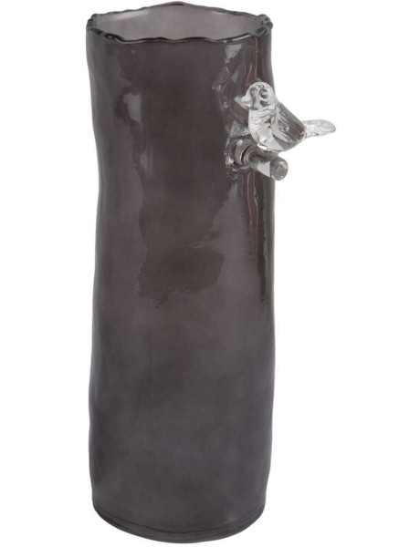 Vase oiseau gris fumé en verre 27 cm Bird On Branch