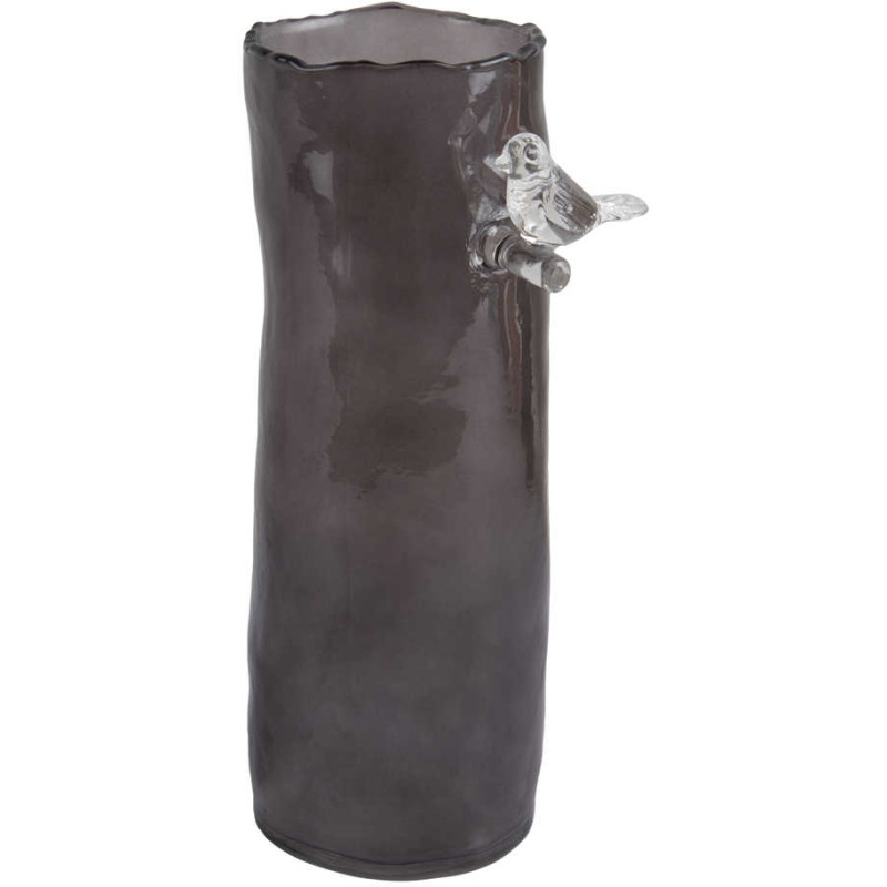 Vase oiseau gris fumé en verre 27 cm...
