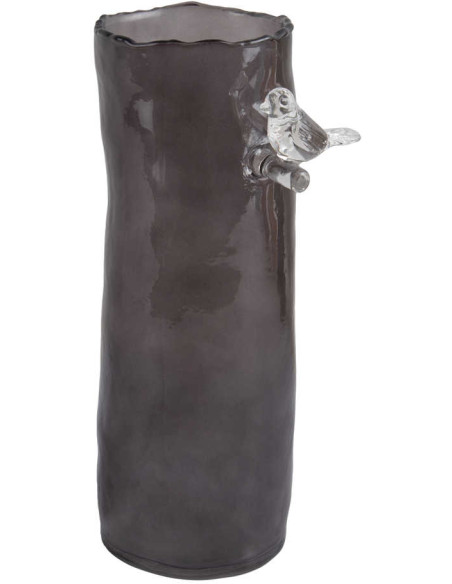 Vase oiseau gris fumé en verre 27 cm Bird On Branch