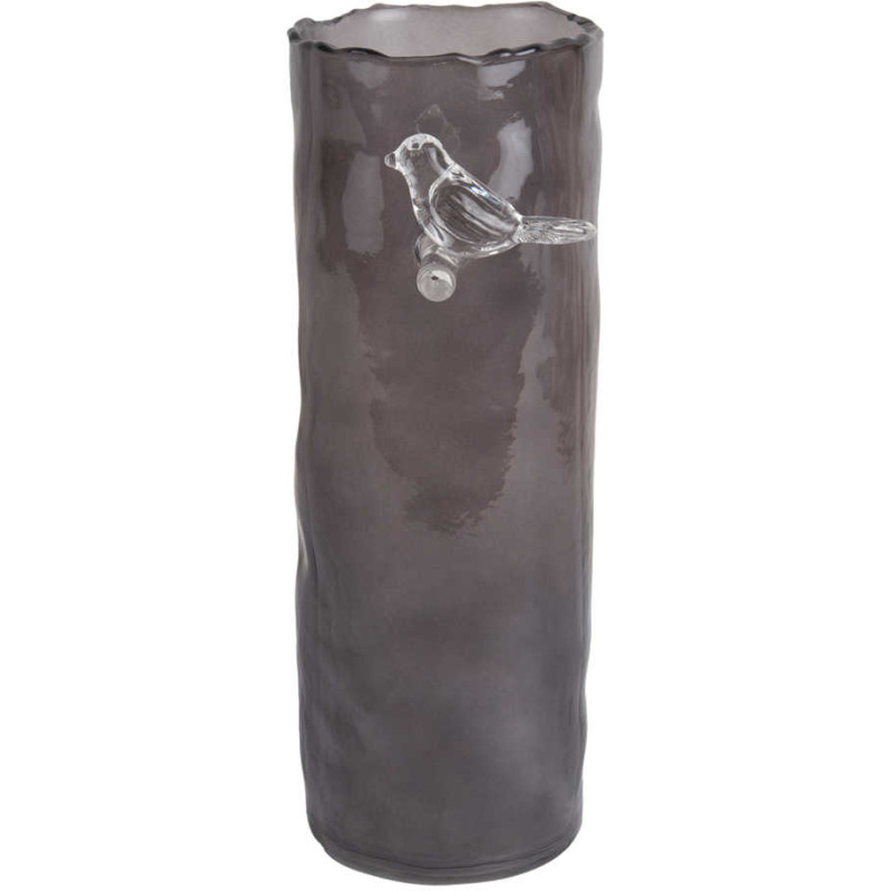Vase oiseau gris fumé en verre 27 cm...