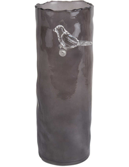 Vase oiseau gris fumé en verre 27 cm Bird On Branch