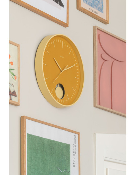 Horloge murale silencieuse jaune à balancier Grato