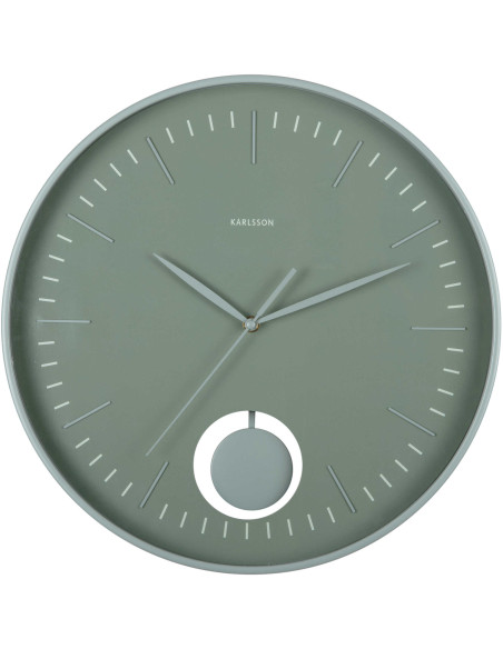 Horloge murale silencieuse vert sauge à balancier Grato