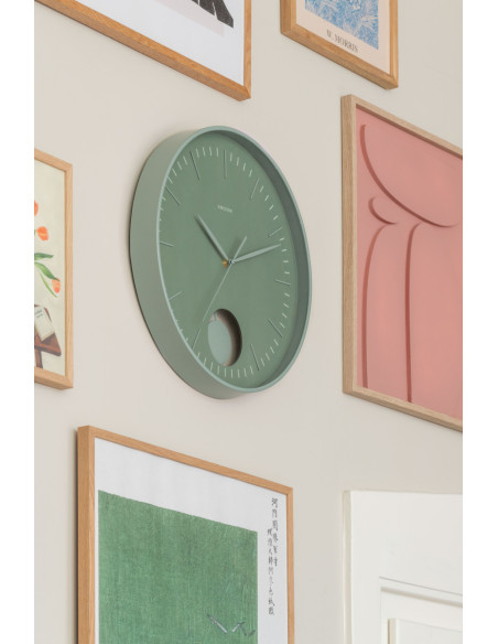 Horloge murale silencieuse vert sauge à balancier Grato