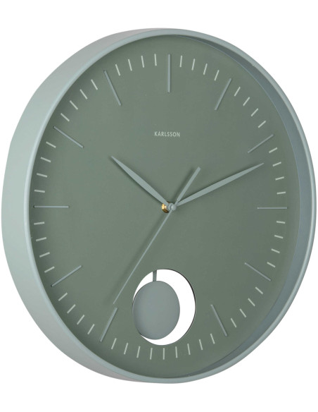 Horloge murale silencieuse vert sauge à balancier Grato