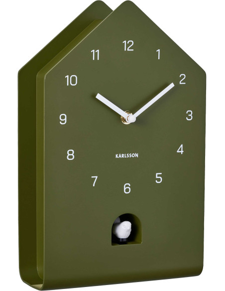 Horloge coucou murale verte silencieuse en polystyrène 17,2x9,3x28,5 cm Fino Cuckoo