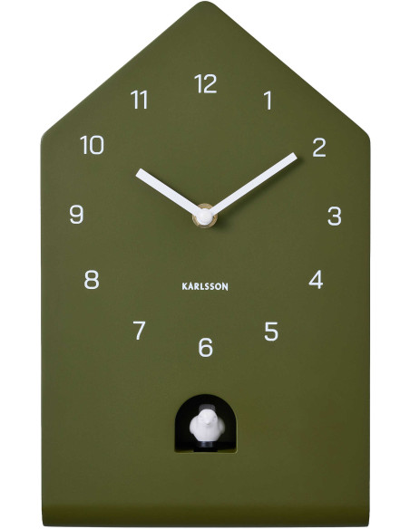 Horloge coucou murale verte silencieuse en polystyrène 17,2x9,3x28,5 cm Fino Cuckoo