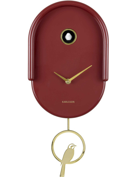 Horloge murale à balancier oiseau rouge bordeaux 20x8,5x42 cm Tweet