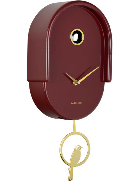 Horloge murale à balancier oiseau rouge bordeaux 20x8,5x42 cm Tweet
