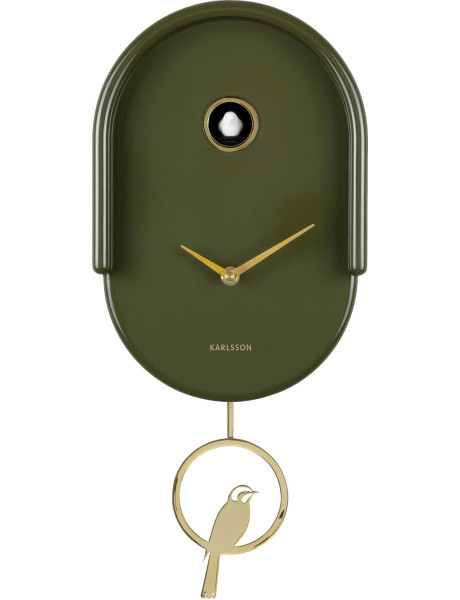 Horloge murale à balancier oiseau vert olive 20x8,5x42 cm...