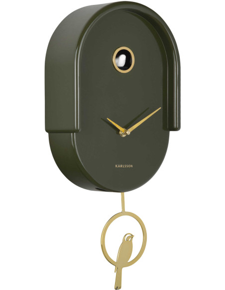 Horloge murale à balancier oiseau vert olive 20x8,5x42 cm Tweet