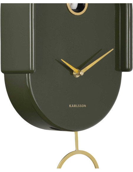 Horloge murale à balancier oiseau vert olive 20x8,5x42 cm Tweet