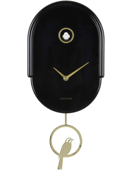 Horloge murale à balancier oiseau noire 20x8,5x42 cm Tweet