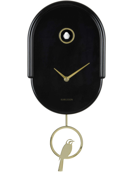 Horloge murale à balancier oiseau noire 20x8,5x42 cm Tweet