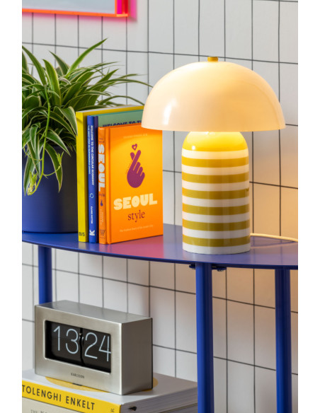 Lampe à poser champignon rayée jaune 30 cm Rayado Retro