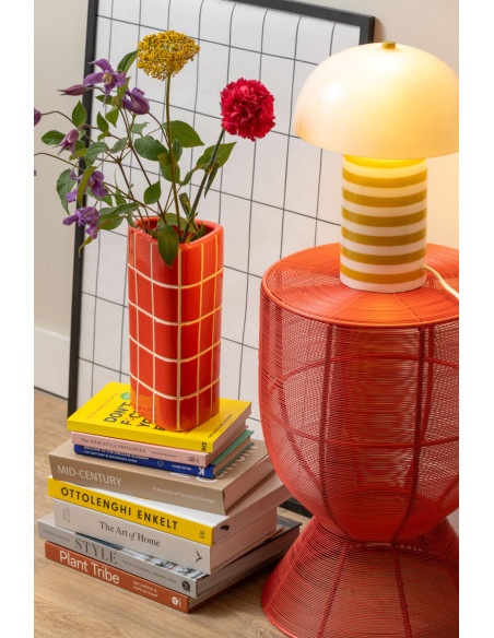 Lampe à poser champignon rayée jaune 30 cm Rayado Retro