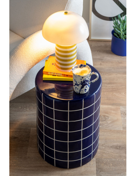Lampe à poser champignon rayée jaune 30 cm Rayado Retro