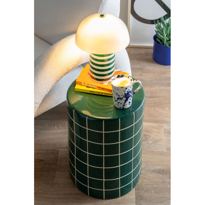 Lampe à poser champignon rayée verte...