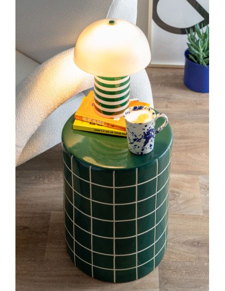 Lampe à poser champignon rayée verte 30 cm Rayado Retro