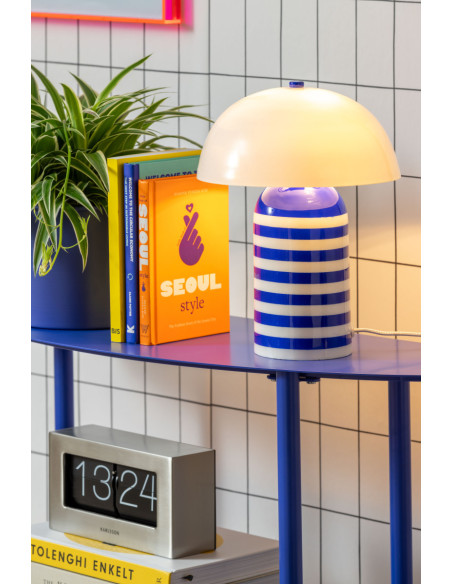 Lampe à poser champignon rayée bleue en fer 30 cm Rayado Retro