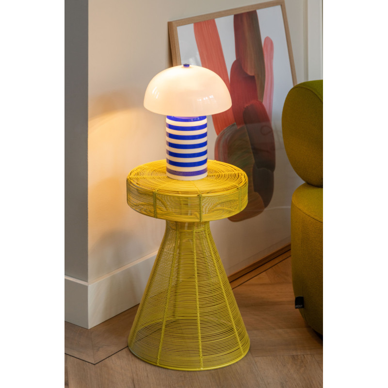 Lampe à poser champignon rayée bleue...