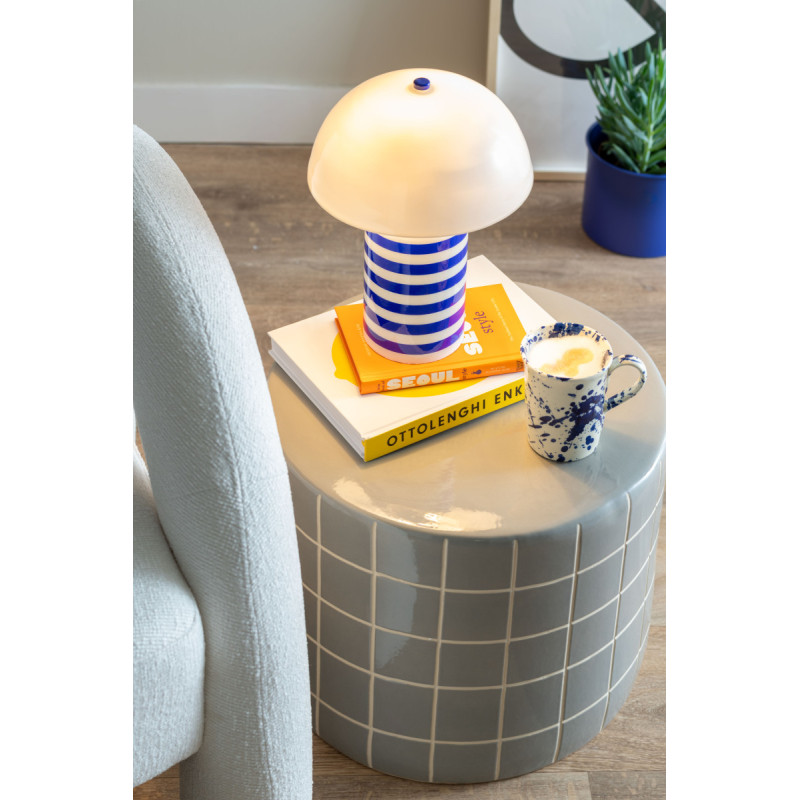 Lampe à poser champignon rayée bleue...