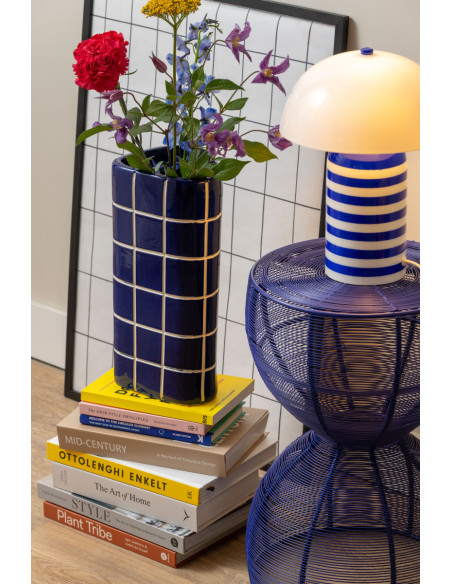 Lampe à poser champignon rayée bleue en fer 30 cm Rayado Retro