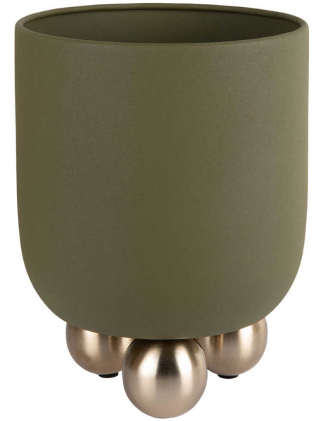 Grand cache-pot sur pieds en métal vert olive 32 cm Estilo