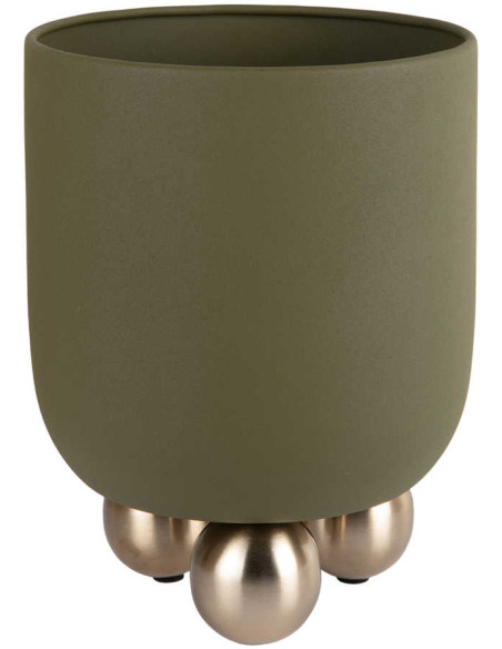 Grand cache-pot sur pieds en métal vert olive 32 cm Estilo