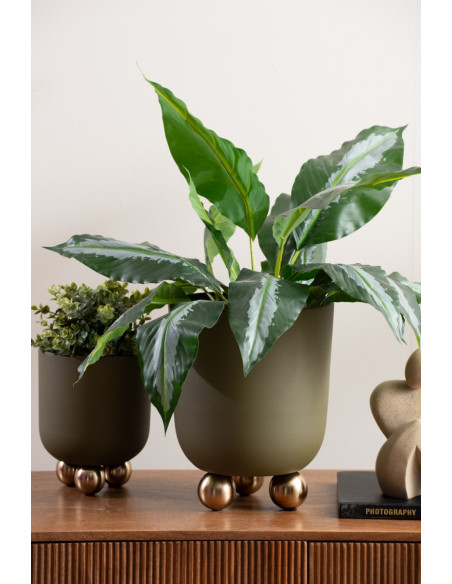 Grand cache-pot sur pieds en métal vert olive 32 cm Estilo
