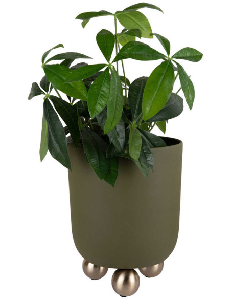 Grand cache-pot sur pieds en métal vert olive 32 cm Estilo