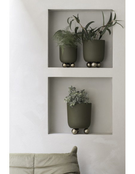 Grand cache-pot sur pieds en métal vert olive 32 cm Estilo