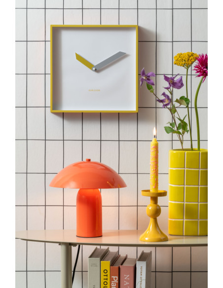 Horloge murale carrée silencieuse jaune en plastique 28 cm Cool Retro