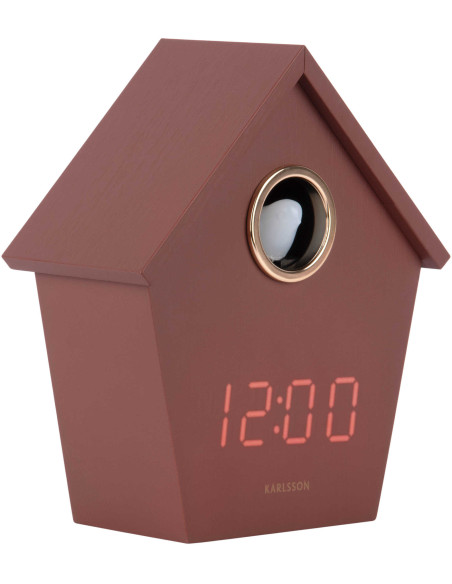 Réveil coucou LED bordeaux en MDF 15 cm Riqueza Cuckoo