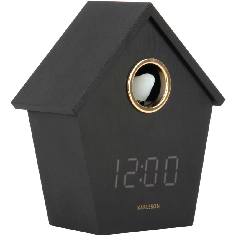 Réveil coucou LED noir en MDF 15 cm...