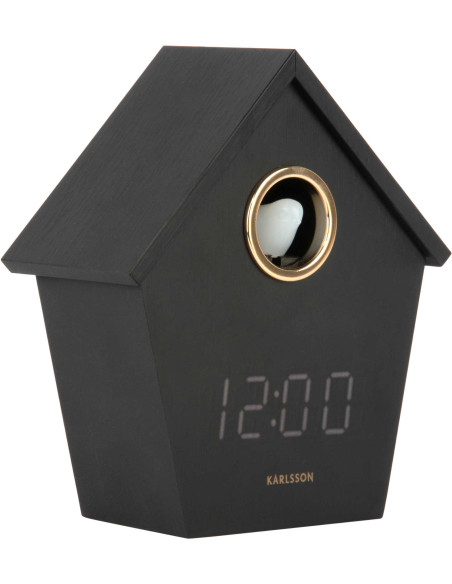 Réveil coucou LED noir en MDF 15 cm Riqueza Cuckoo