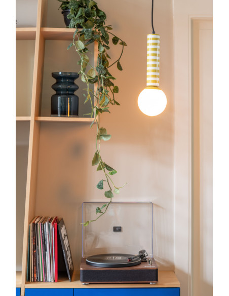 Suspension rayée jaune et blanche 38 cm Rayado Retro