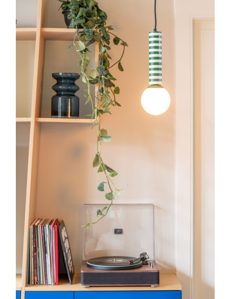 Suspension rayée verte et blanche 38 cm Rayado Retro