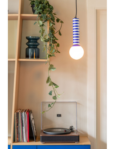 Suspension rayée bleu cobalt et blanc 38 cm Rayado Retro