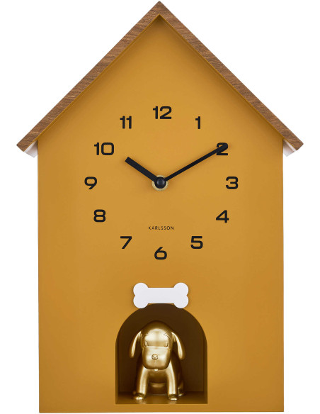 Horloge murale niche chien jaune silencieuse 36,5 cm Dog House
