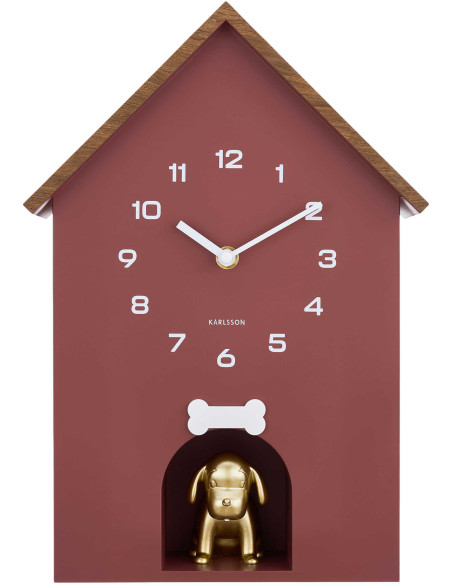 Horloge murale chien rouge bordeaux silencieuse 36,5 cm Dog House