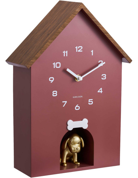 Horloge murale chien rouge bordeaux silencieuse 36,5 cm Dog House