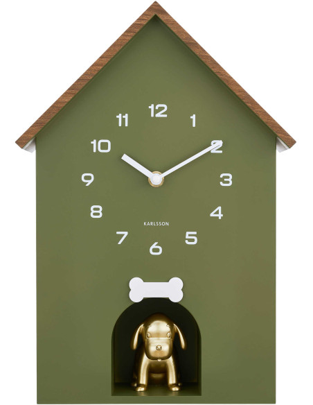Horloge murale chien vert olive silencieuse 36,5 cm Dog House