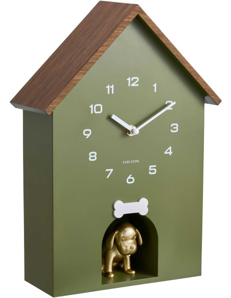 Horloge murale chien vert olive silencieuse 36,5 cm Dog House