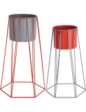 Lot de 2 cache-pots sur pied en métal gris et rouge Cool Retro
