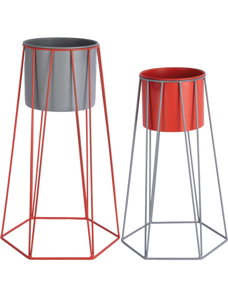 Lot de 2 cache-pots sur pied en métal gris et rouge Cool...