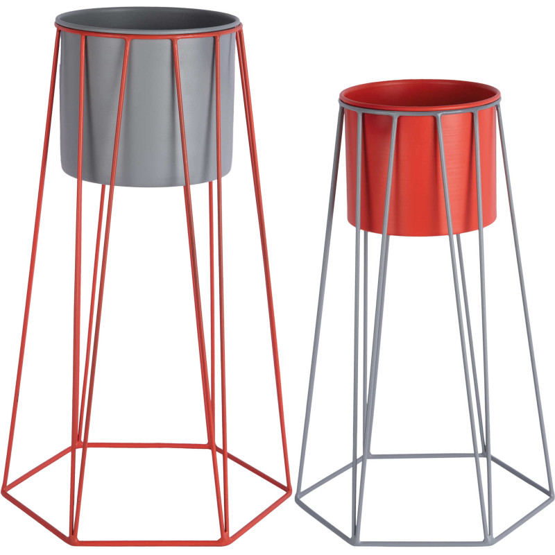Lot de 2 cache-pots sur pied en métal...